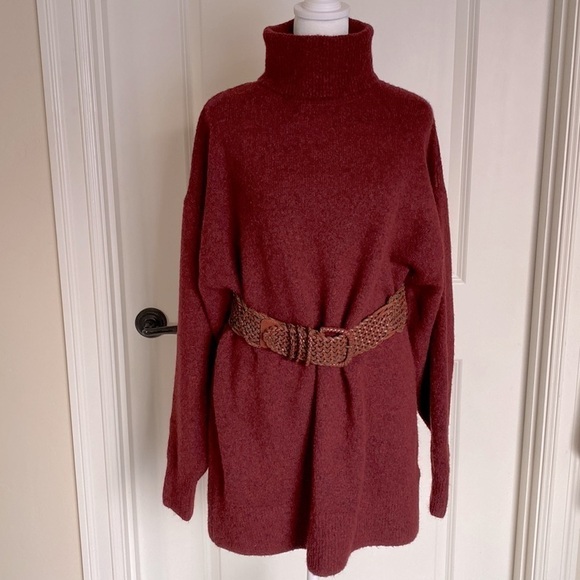 H&M Oversized Wool Blend Turtleneck Sweater Tunic Dress Womens S Rust Warm Cozy - Picture 2 of 6